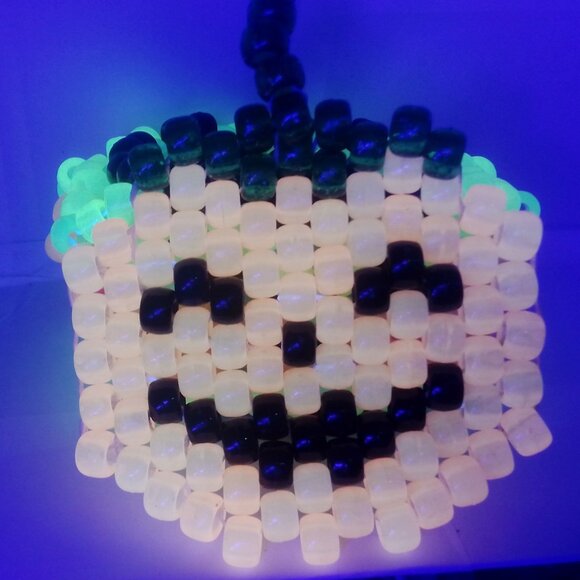 Glow-n-Dark Orange Pumpkin  On a Glow Kandi Cuff EDM Stretchy Bracelet - Picture 3 of 4